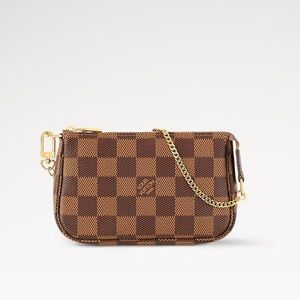 Louis Vuitton Brown Checkered Pouch with Gold Chain